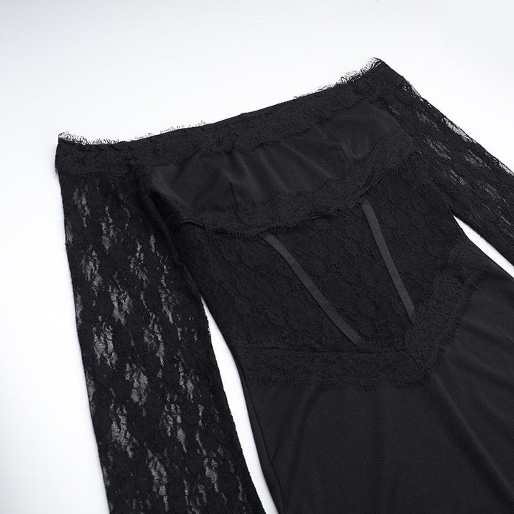 Elegant maxi dress with off-the-shoulder design and lace trim - Tamara