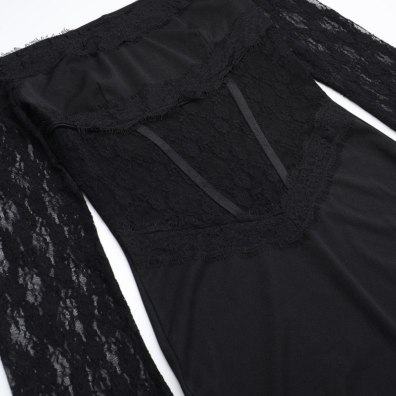 Elegant maxi dress with off-the-shoulder design and lace trim - Tamara