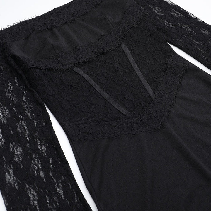 Elegant maxi dress with off-the-shoulder design and lace trim - Tamara