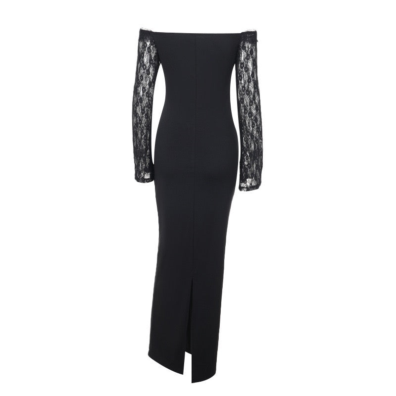 Elegant maxi dress with off-the-shoulder design and lace trim - Tamara