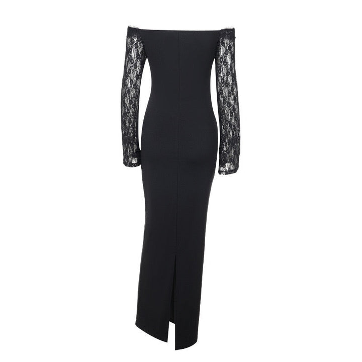 Elegant maxi dress with off-the-shoulder design and lace trim - Tamara