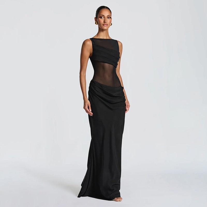 Maxi Dress with Mesh Design and Pleats - SARIN
