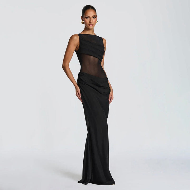 Maxi Dress with Mesh Design and Pleats - SARIN