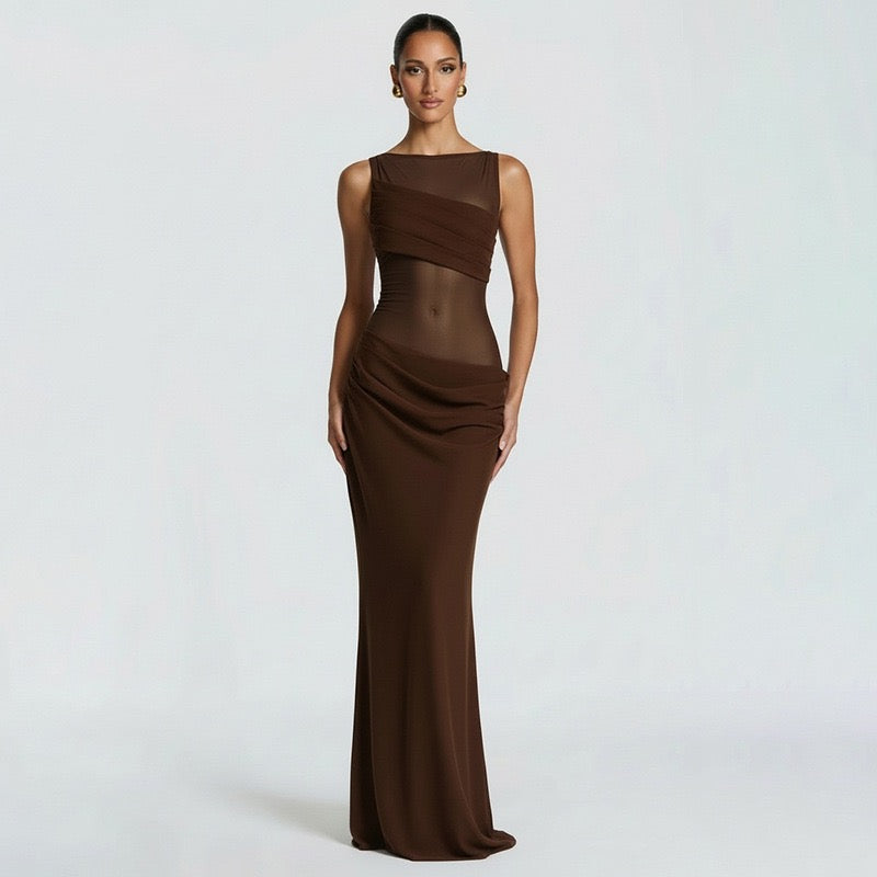 Maxi Dress with Mesh Design and Pleats - SARIN