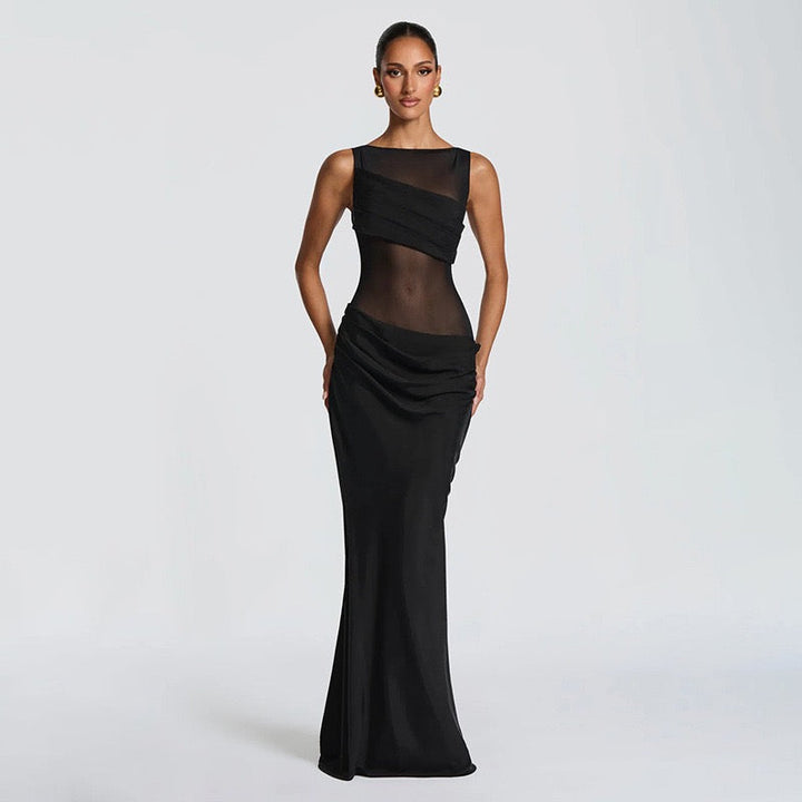 Maxi Dress with Mesh Design and Pleats - SARIN