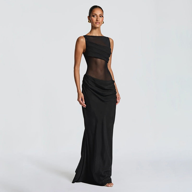 Maxi Dress with Mesh Design and Pleats - SARIN