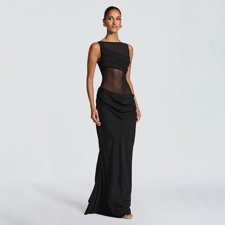 Maxi Dress with Mesh Design and Pleats - SARIN