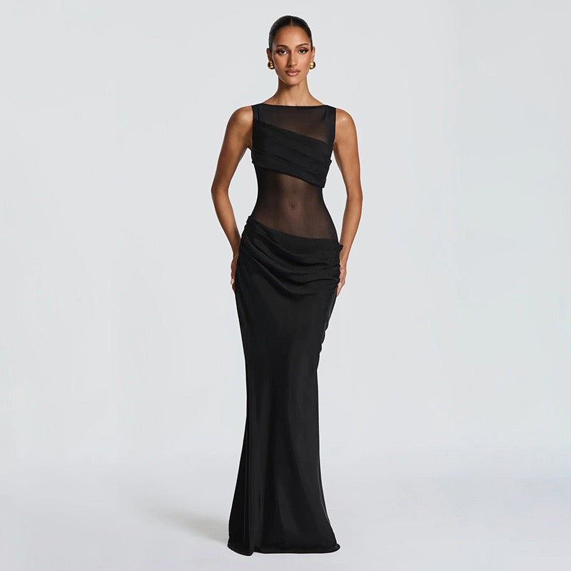 Maxi Dress with Mesh Design and Pleats - SARIN