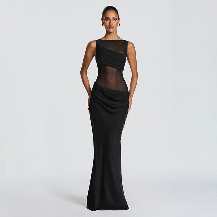Maxi Dress with Mesh Design and Pleats - SARIN
