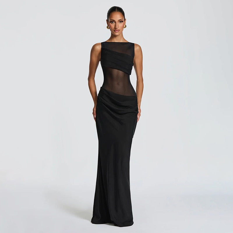 Maxi Dress with Mesh Design and Pleats - SARIN