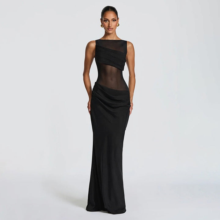 Maxi Dress with Mesh Design and Pleats - SARIN