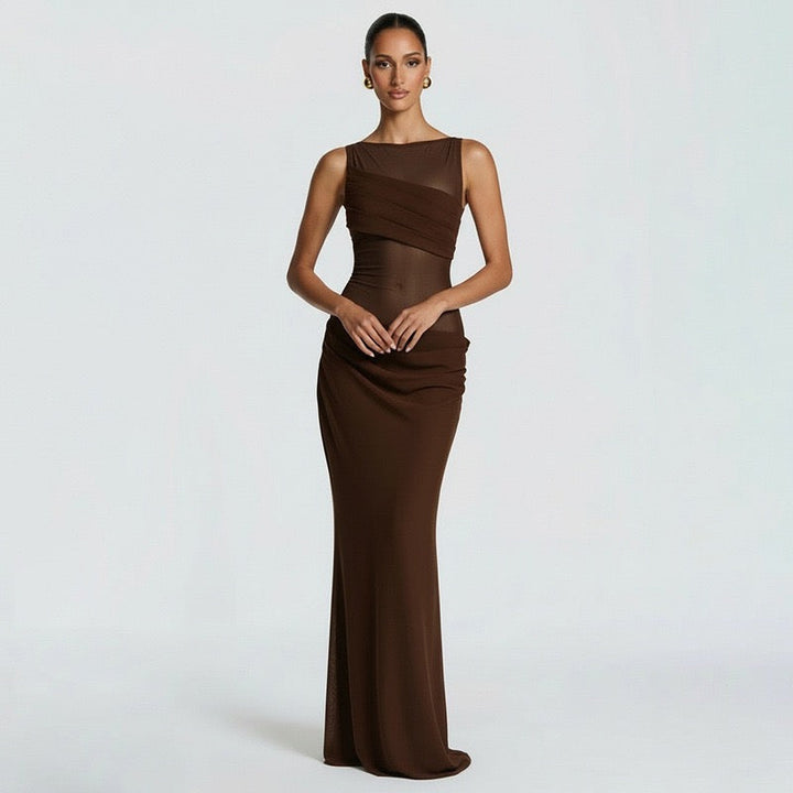 Maxi Dress with Mesh Design and Pleats - SARIN