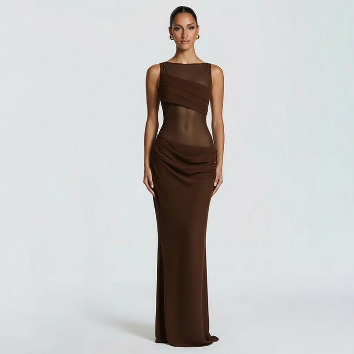 Maxi Dress with Mesh Design and Pleats - SARIN