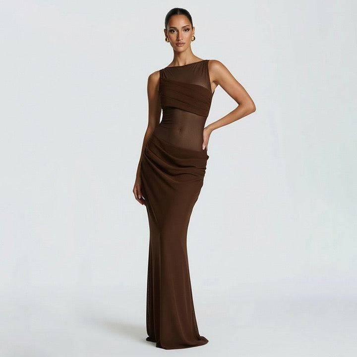 Maxi Dress with Mesh Design and Pleats - SARIN