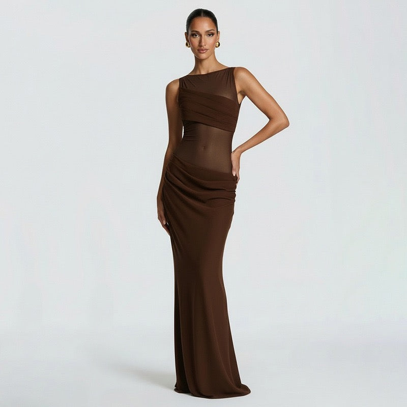 Maxi Dress with Mesh Design and Pleats - SARIN