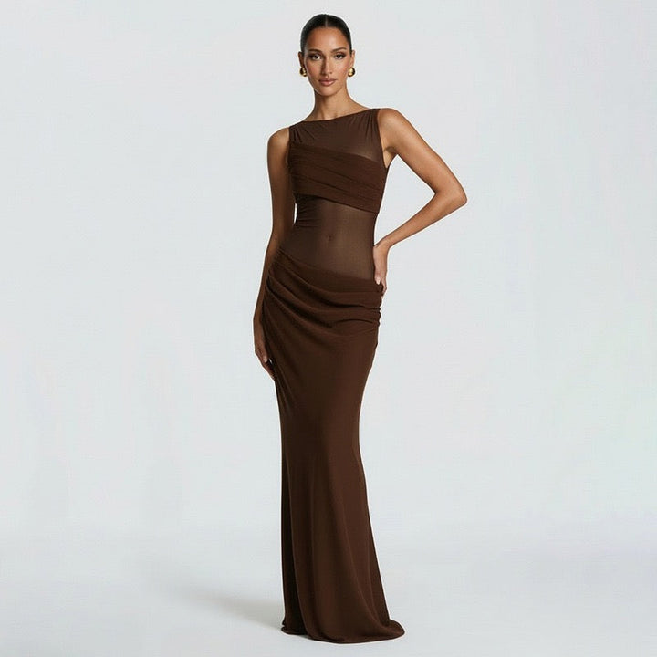 Maxi Dress with Mesh Design and Pleats - SARIN