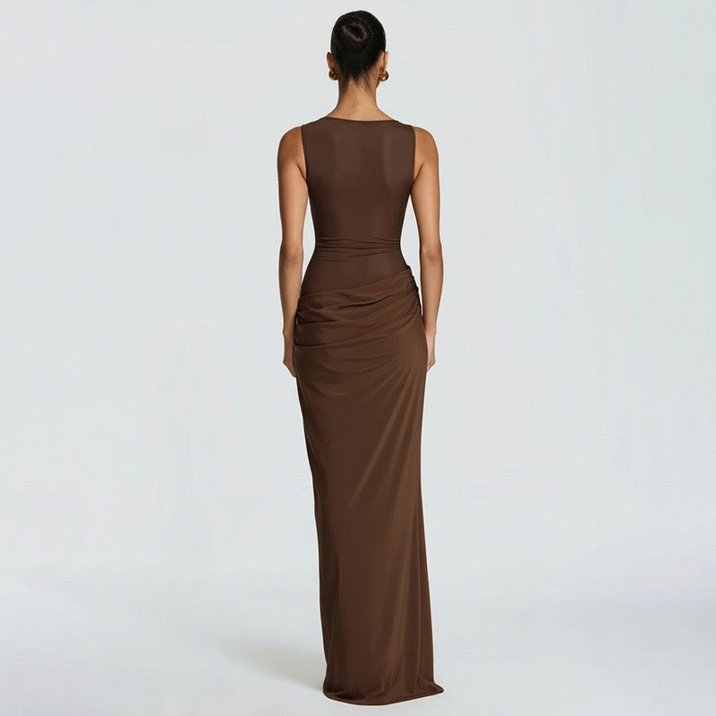Maxi Dress with Mesh Design and Pleats - SARIN