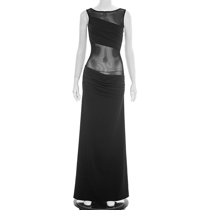 Maxi Dress with Mesh Design and Pleats - SARIN