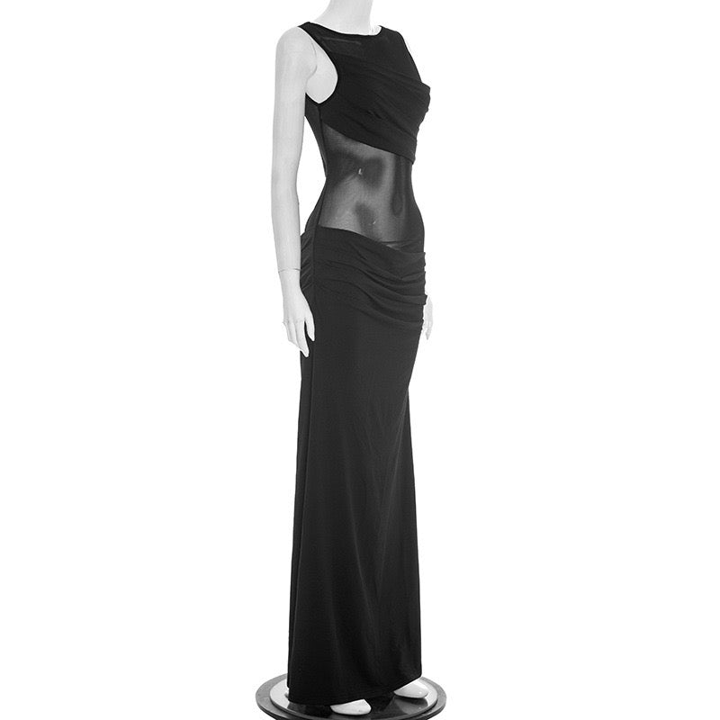 Maxi Dress with Mesh Design and Pleats - SARIN