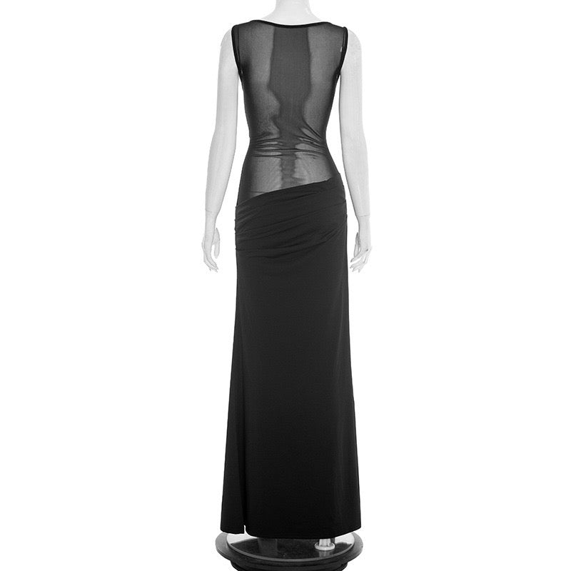 Maxi Dress with Mesh Design and Pleats - SARIN