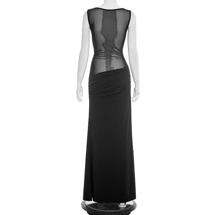 Maxi Dress with Mesh Design and Pleats - SARIN