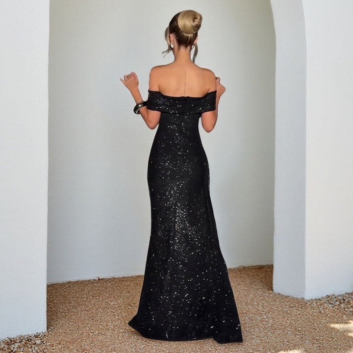 Off-the-shoulder sequined maxi dress with slit design - Breeze