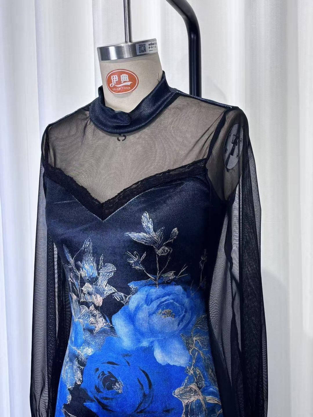 Floral and lace velvet mini dress with chiffon sleeves - Amari