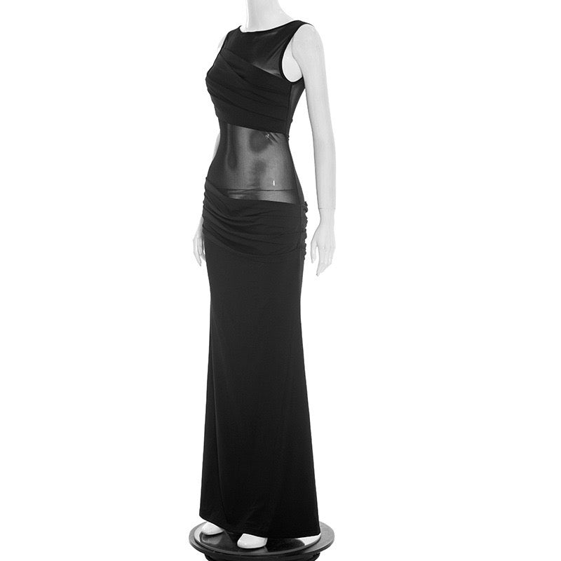 Maxi Dress with Mesh Design and Pleats - SARIN