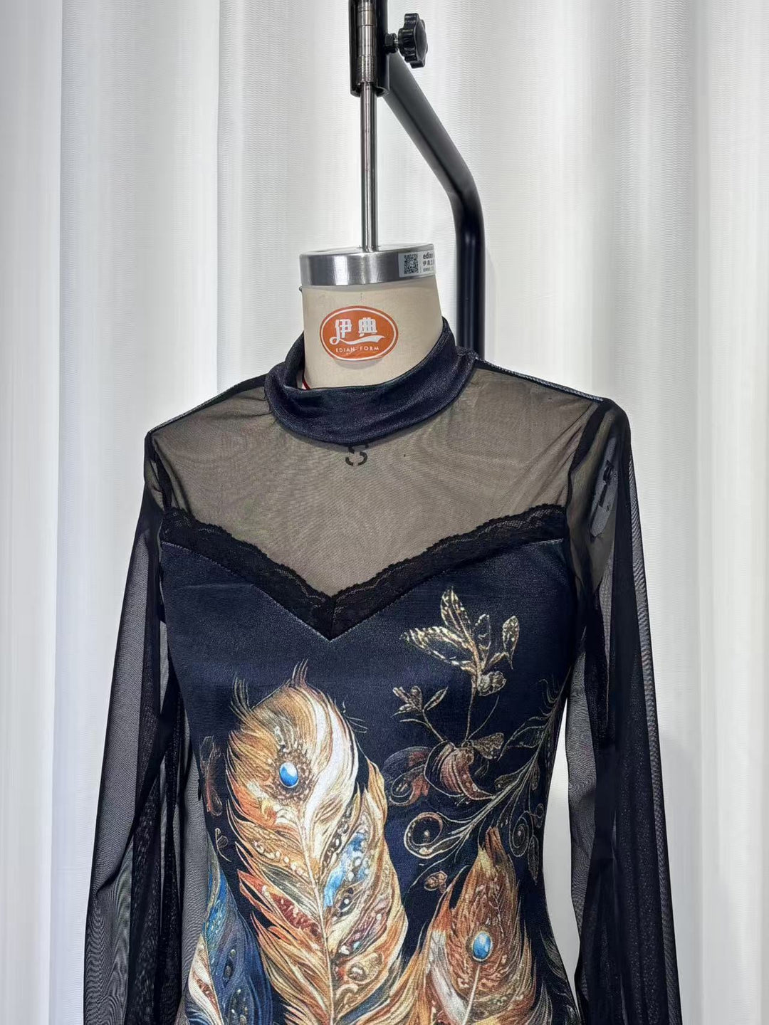 Floral and lace velvet mini dress with chiffon sleeves - Amari