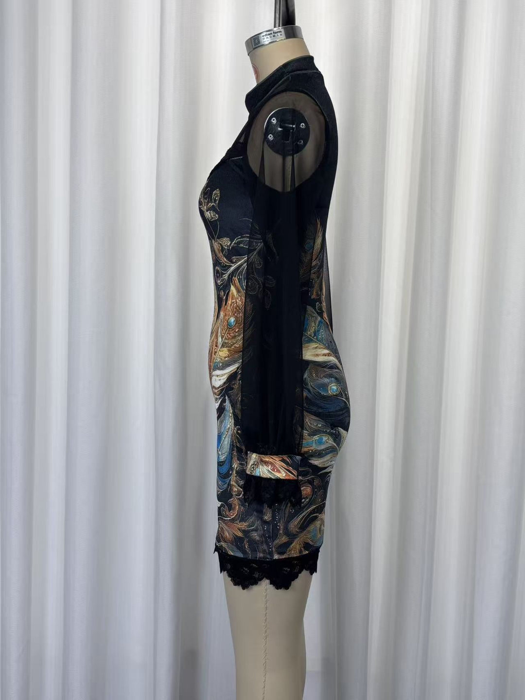 Floral and lace velvet mini dress with chiffon sleeves - Amari