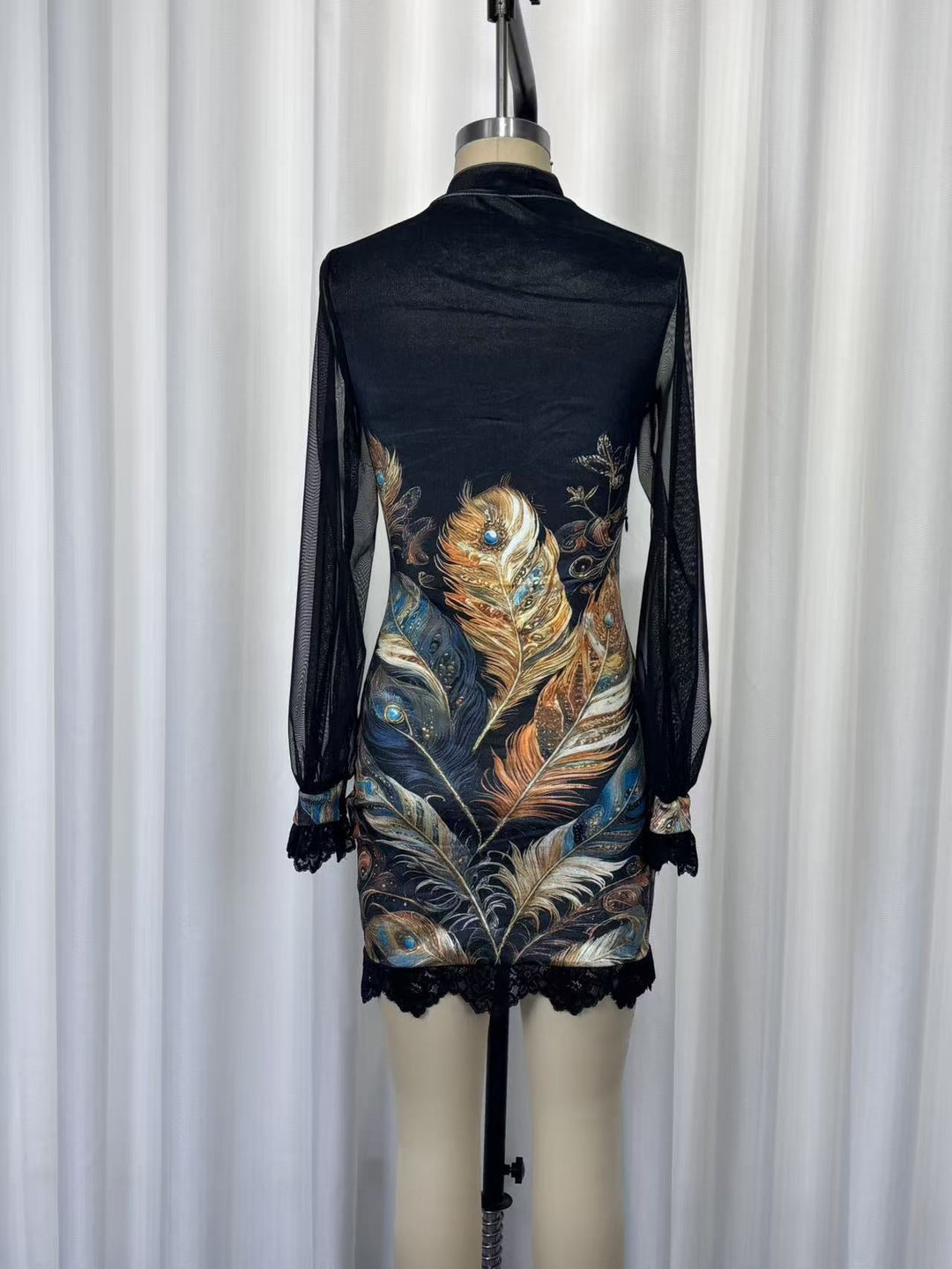 Floral and lace velvet mini dress with chiffon sleeves - Amari