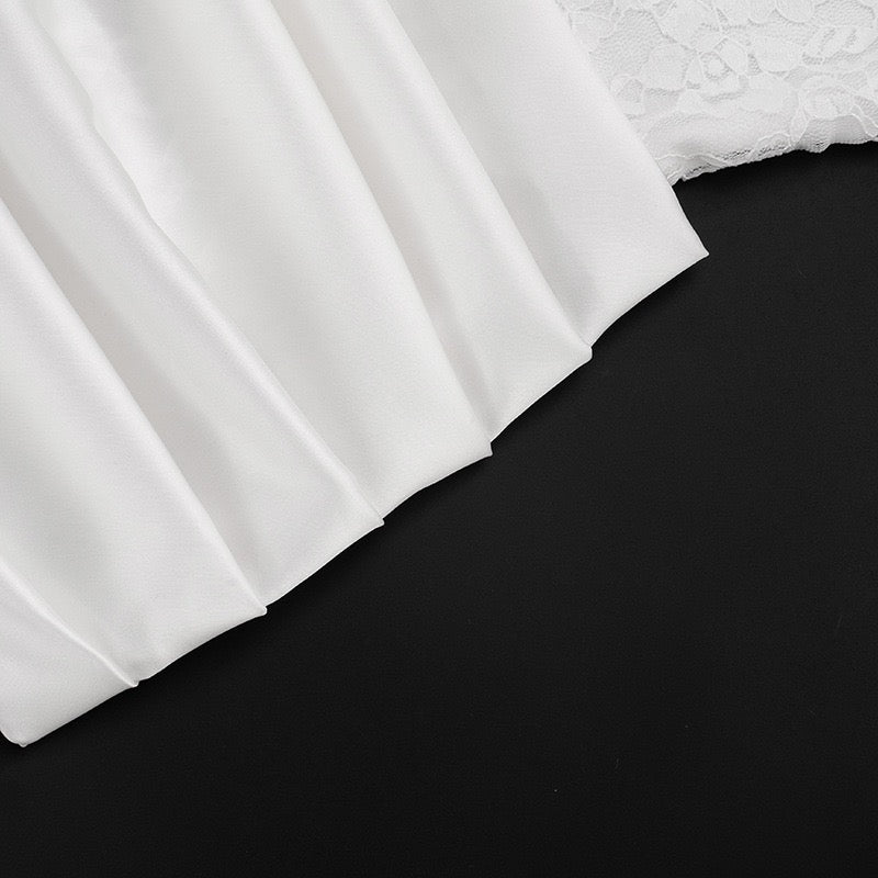 Maxi Satin Dress with Pleats and Lace Design - BALI