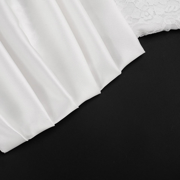Maxi Satin Dress with Pleats and Lace Design - BALI