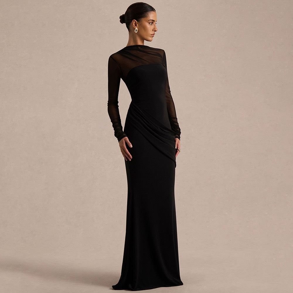 Elegant velvet maxi dress with pleated and chiffon design - Michelle