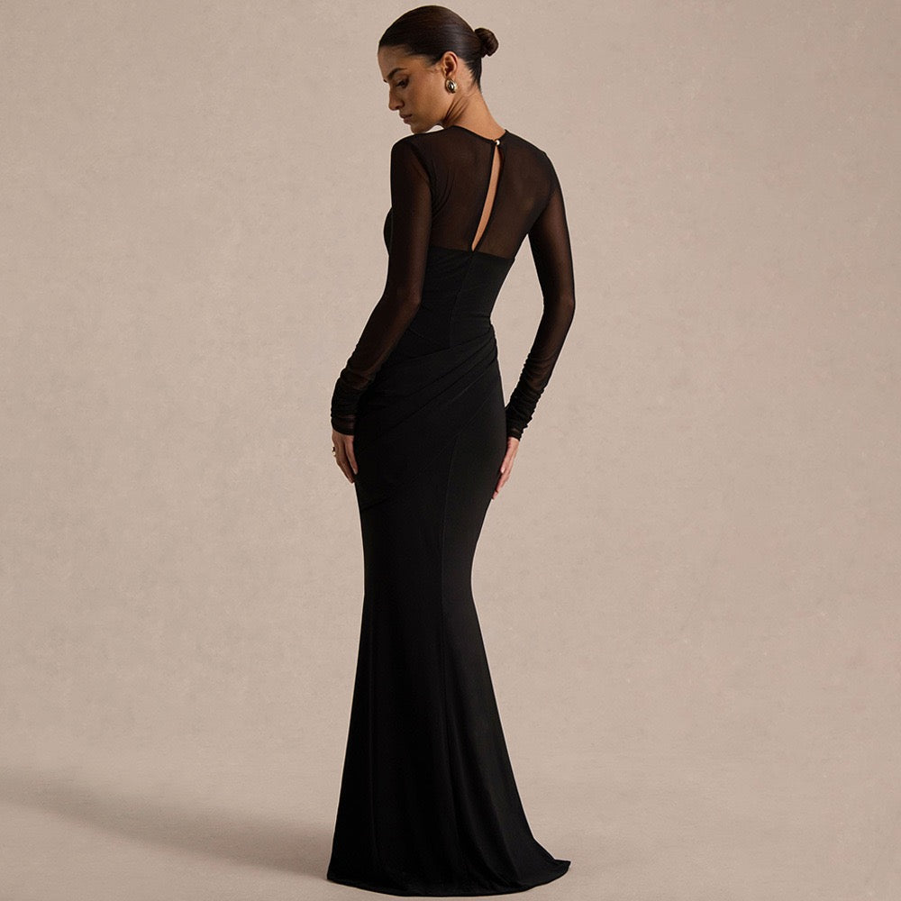 Elegant velvet maxi dress with pleated and chiffon design - Michelle