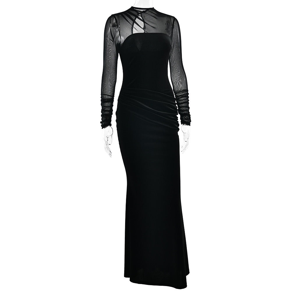 Elegant velvet maxi dress with pleated and chiffon design - Michelle