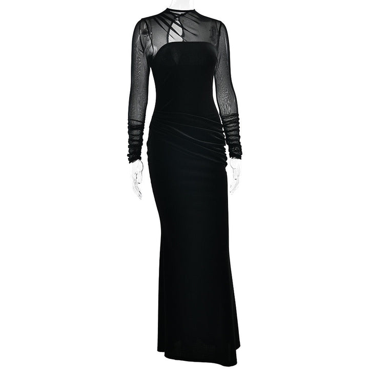 Elegant velvet maxi dress with pleated and chiffon design - Michelle