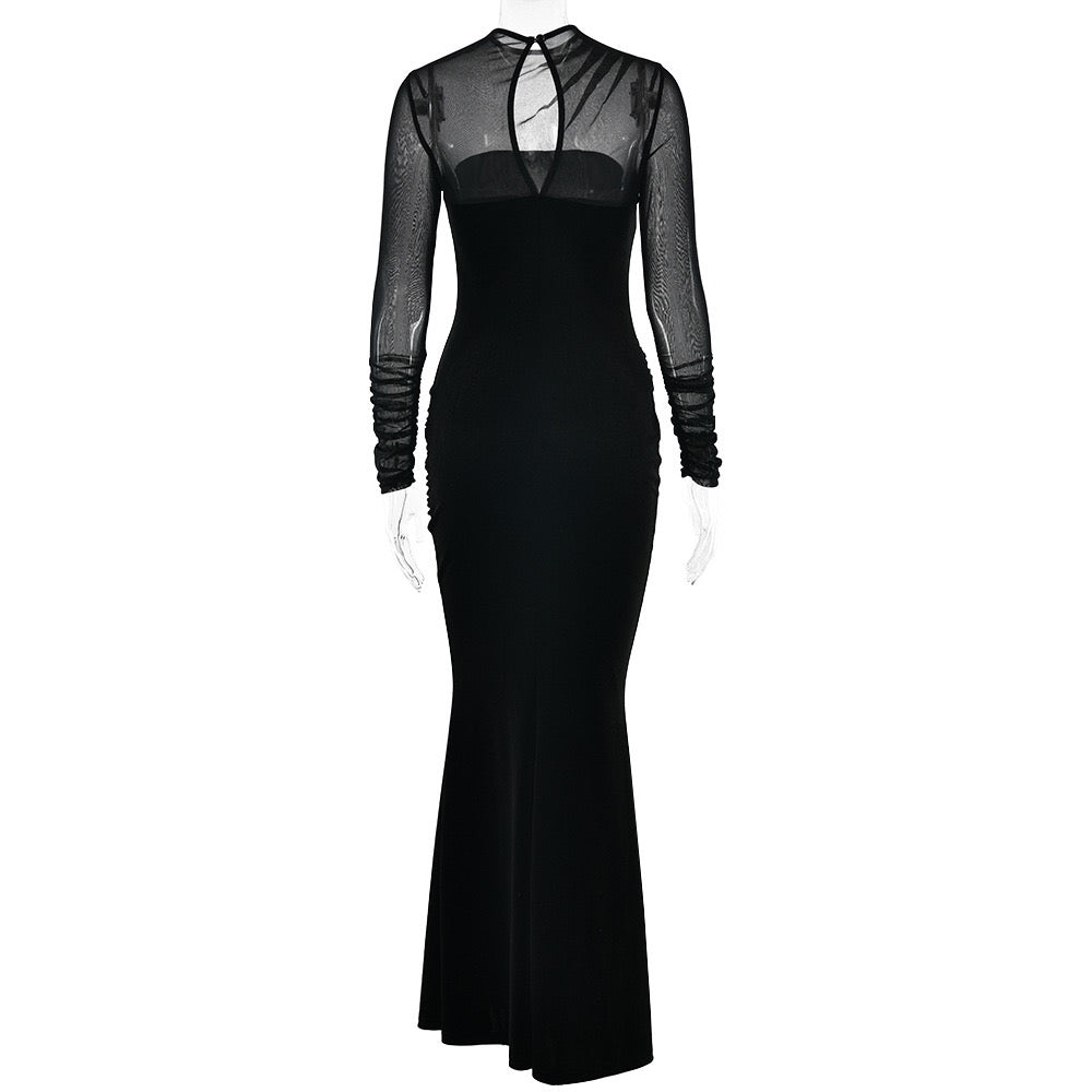 Elegant velvet maxi dress with pleated and chiffon design - Michelle