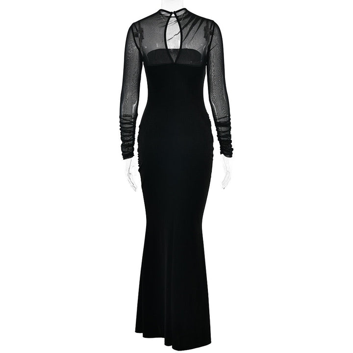 Elegant velvet maxi dress with pleated and chiffon design - Michelle