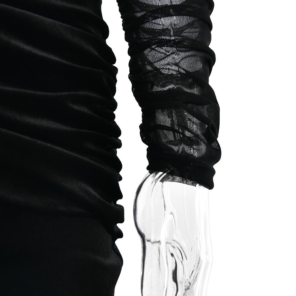 Elegant velvet maxi dress with pleated and chiffon design - Michelle