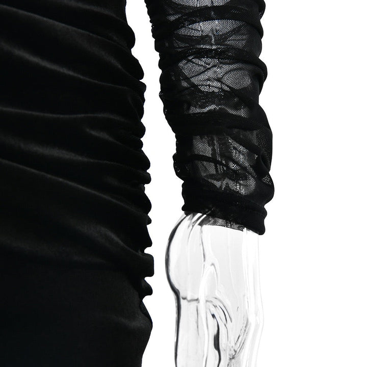 Elegant velvet maxi dress with pleated and chiffon design - Michelle