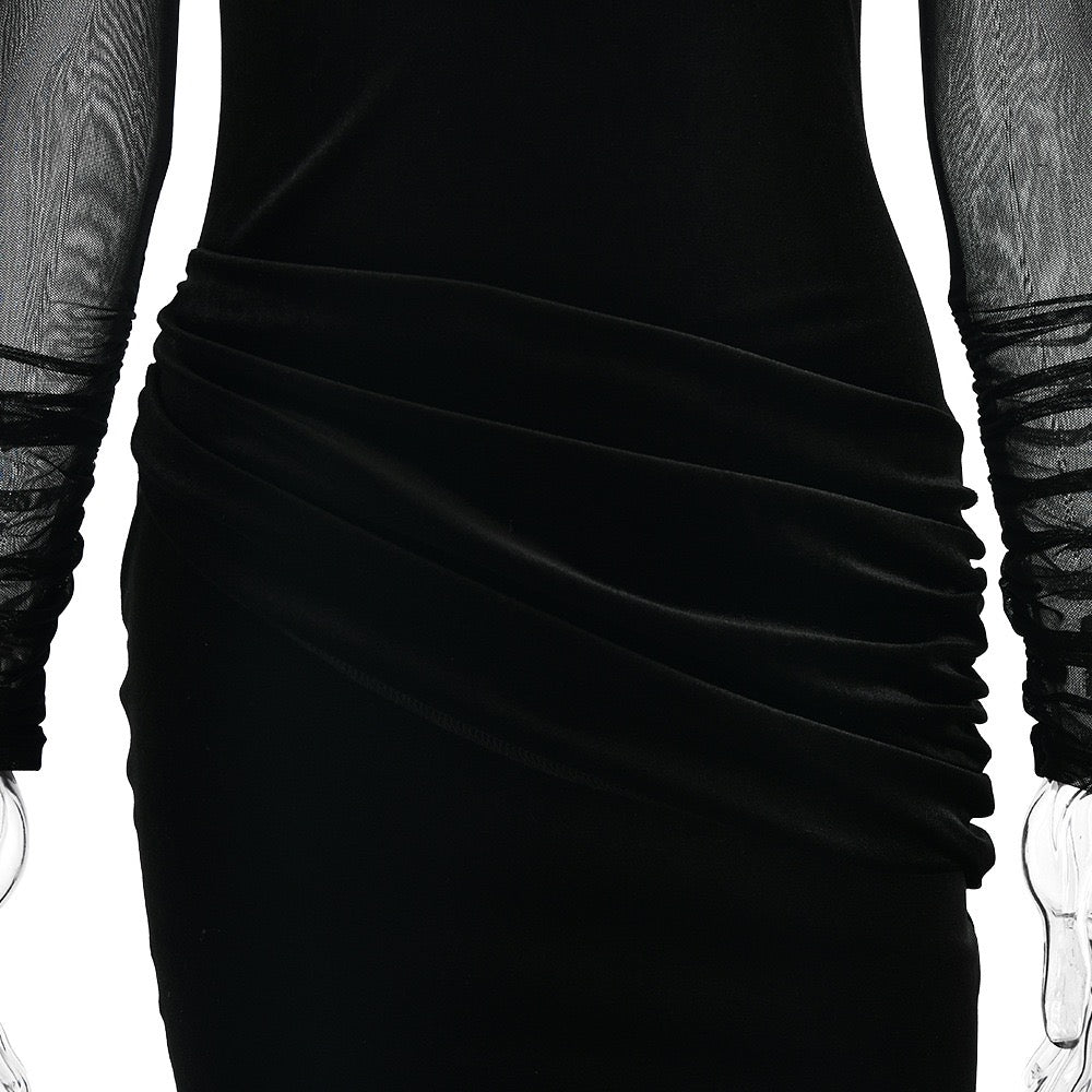 Elegant velvet maxi dress with pleated and chiffon design - Michelle