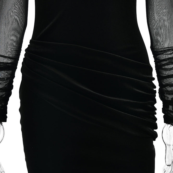 Elegant velvet maxi dress with pleated and chiffon design - Michelle