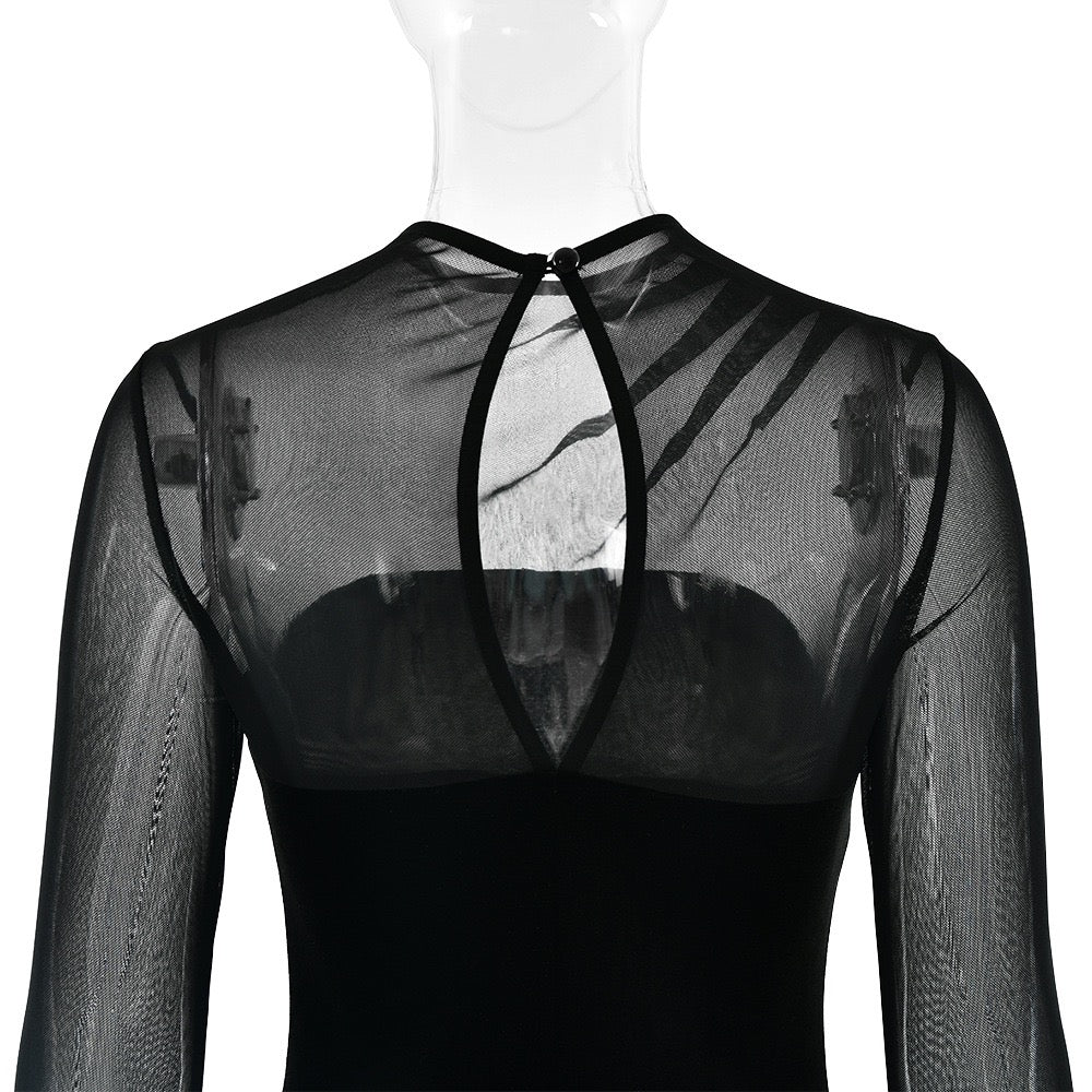 Elegant velvet maxi dress with pleated and chiffon design - Michelle