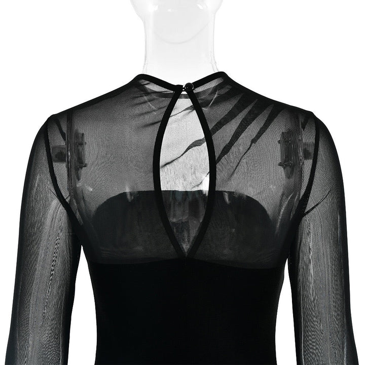 Elegant velvet maxi dress with pleated and chiffon design - Michelle