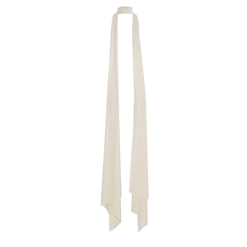 Elegant strapless maxi dress with pleated design and collar scarf - Katya