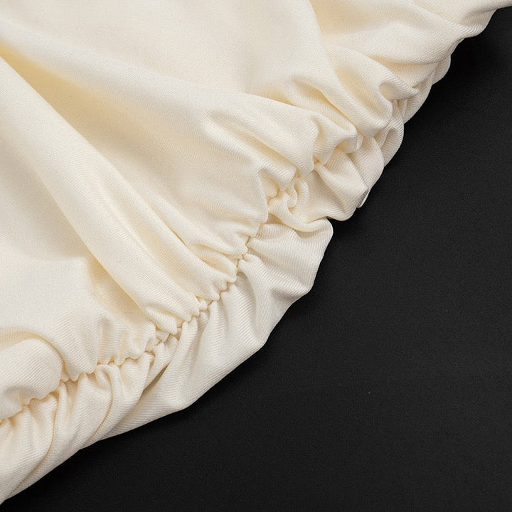 Elegant strapless maxi dress with pleated design and collar scarf - Katya