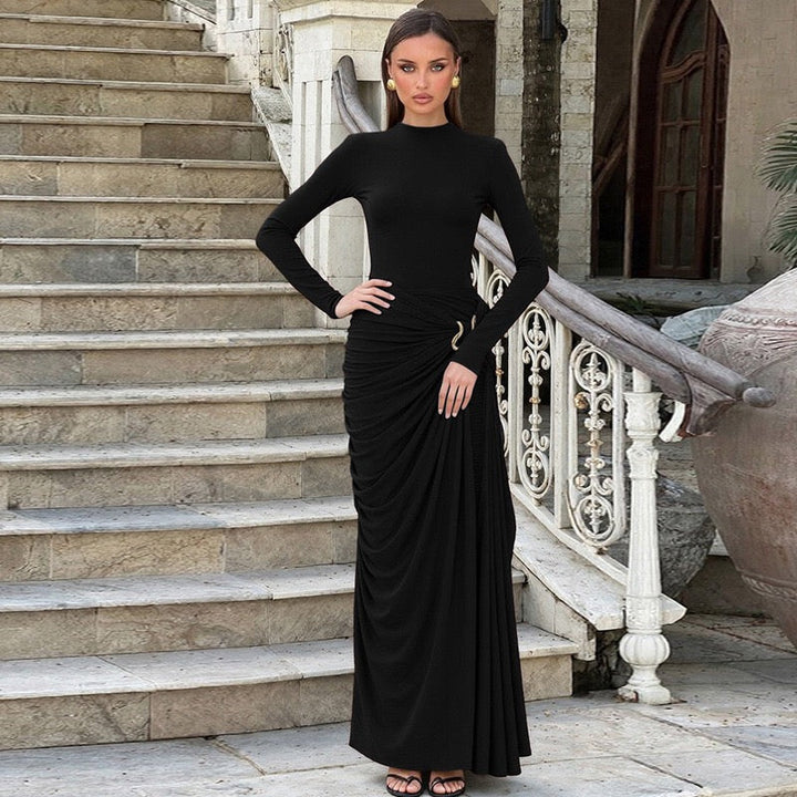 Maxi dress with pleats and buckle design - Barel