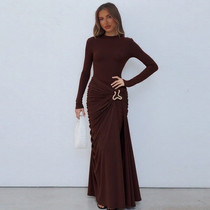 Maxi dress with pleats and buckle design - Barel