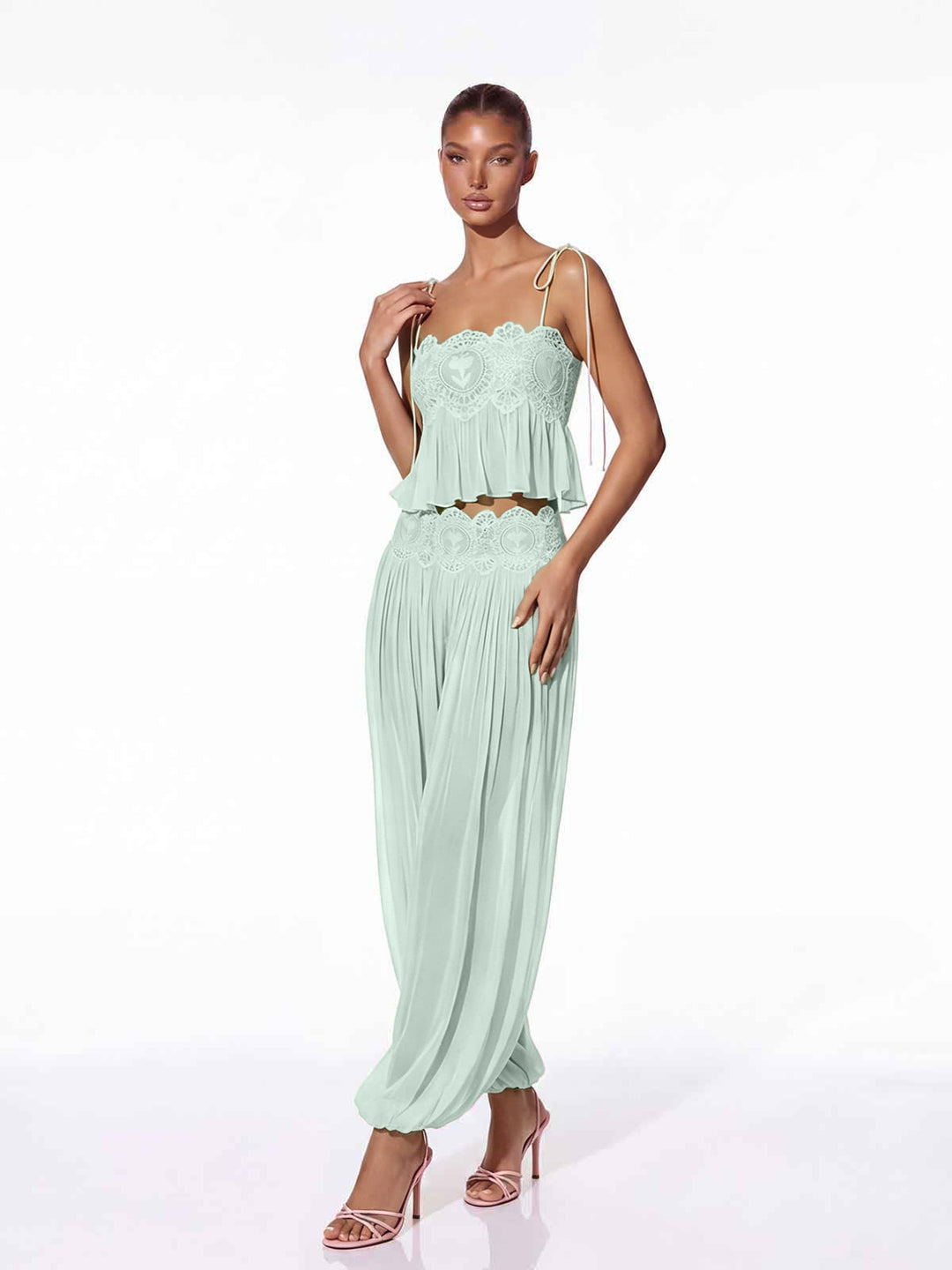Manara two-piece chiffon set with a unique design